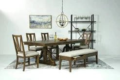 Bay Creek Extendable Dining Table, 4 V-Back Chairs & High Back Bench In Graphite