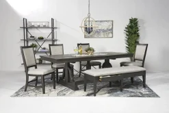 Bay Creek Extendable Dining Table, 4 V-Back Chairs & High Back Bench In Graphite
