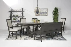 Bay Creek Extendable Dining Table, 4 V-Back Chairs & High Back Bench In Graphite