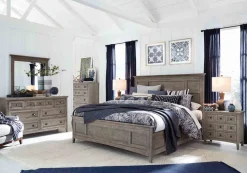 Bay Creek Panel Bed W/ Storage, Dresser, Mirror & Nightstand In Nutmeg, Queen