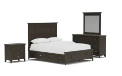 Bay Creek Panel Bed W/ Storage, Dresser, Mirror & Nightstand In Nutmeg, Queen