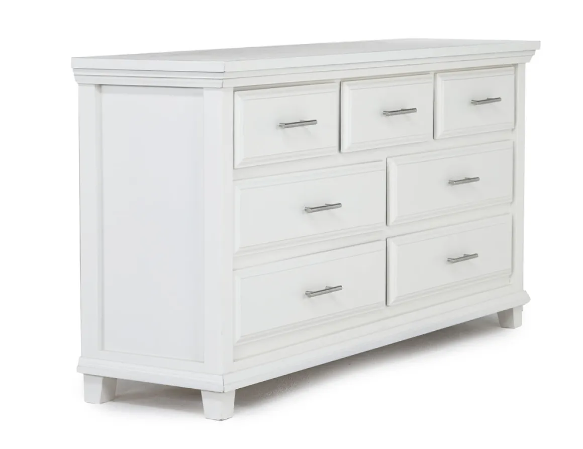Bella Panel Bed, Dresser, Mirror & Nightstand In White, Twin