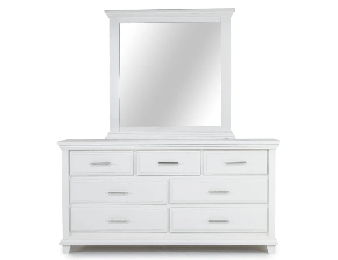 Bella Panel Bed, Dresser, Mirror & Nightstand In White, Twin