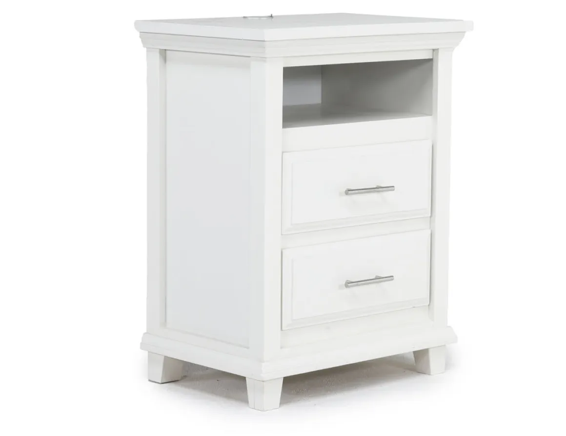 Bella Panel Bed, Dresser, Mirror & Nightstand In White, Twin