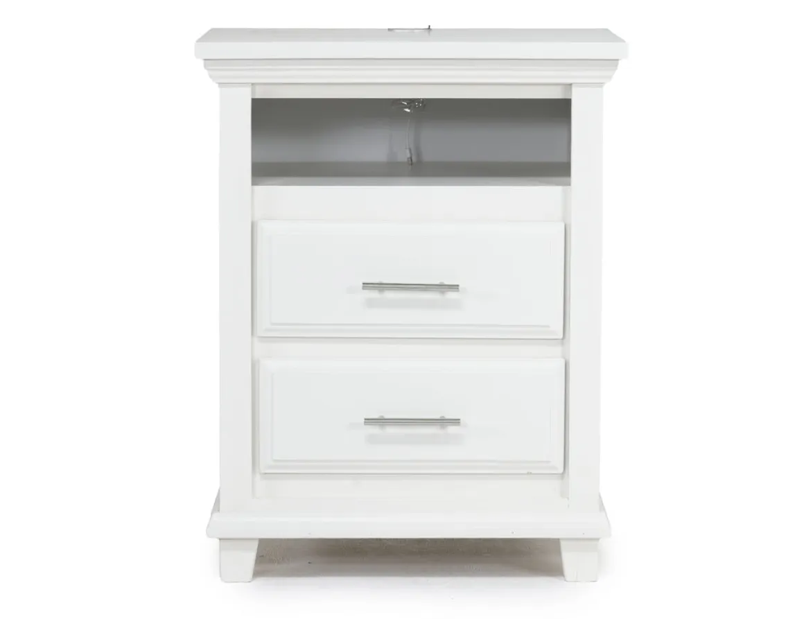 Bella Panel Bed, Dresser, Mirror & Nightstand In White, Twin