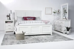Bella Panel Bed, Dresser, Mirror & Nightstand In White, Twin