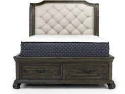 Bellamy Sleigh Bed, Dresser, Mirror & 4 Drawer Nightstand In Charcoal, Queen