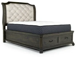 Bellamy Sleigh Bed, Dresser, Mirror & 4 Drawer Nightstand In Charcoal, Queen