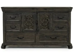 Bellamy Sleigh Bed, Dresser, Mirror & 4 Drawer Nightstand In Charcoal, Queen