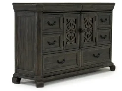 Bellamy Sleigh Bed, Dresser, Mirror & 4 Drawer Nightstand In Charcoal, Queen