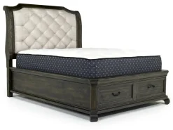 Bellamy Sleigh Bed W/ Storage In White, Queen