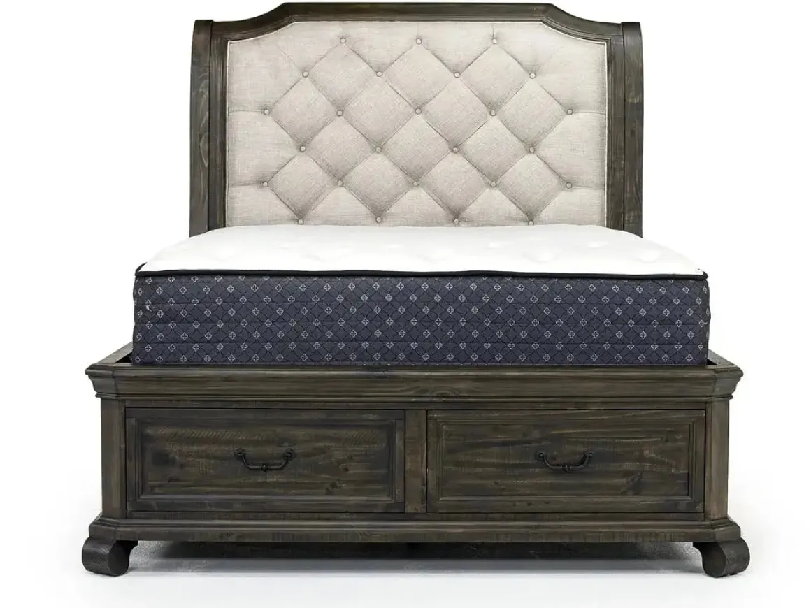 Bellamy Sleigh Bed W/ Storage In White, Queen