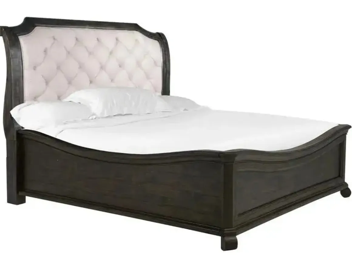 Bellamy Sleigh Bed W/ Storage In White, Queen