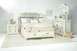 Bellamy Sleigh Bed W/ Storage In White, Queen