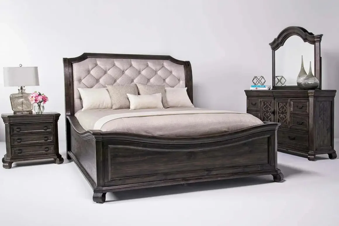 Bellamy Sleigh Bed W/ Storage In White, Queen