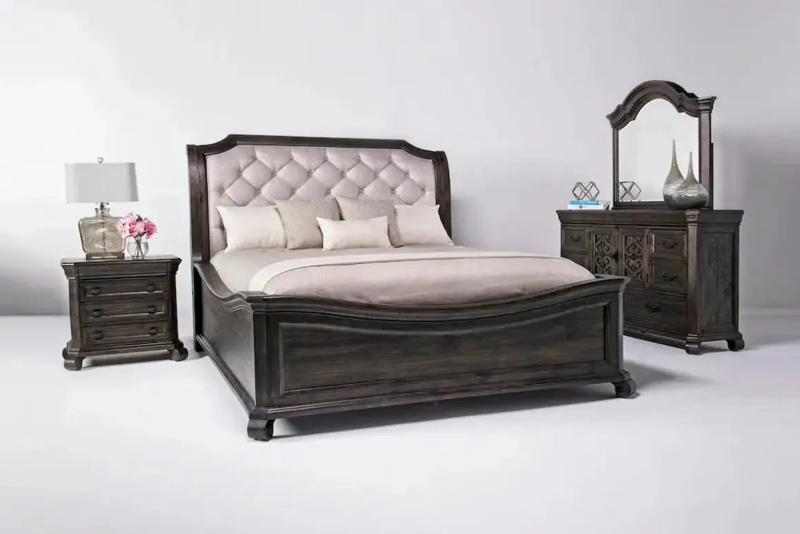 Bellamy Sleigh Bed W/ Storage In White, Queen