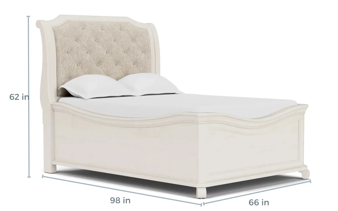 Bellamy Sleigh Bed W/ Storage In White, Queen