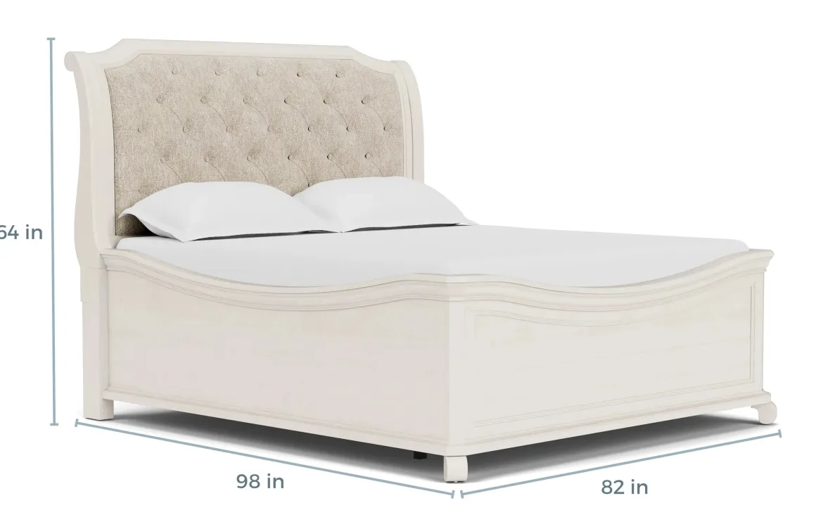 Bellamy Sleigh Bed W/ Storage In White, Queen