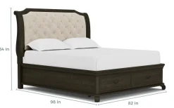 Bellamy Sleigh Bed W/ Storage In White, Queen