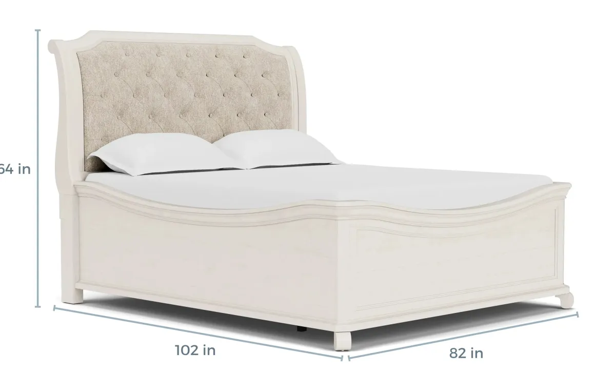 Bellamy Sleigh Bed W/ Storage In White, Queen