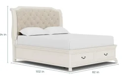 Bellamy Sleigh Bed W/ Storage In White, Queen