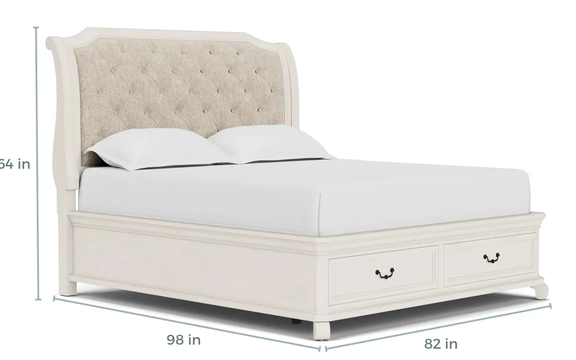 Bellamy Sleigh Bed W/ Storage In White, Queen
