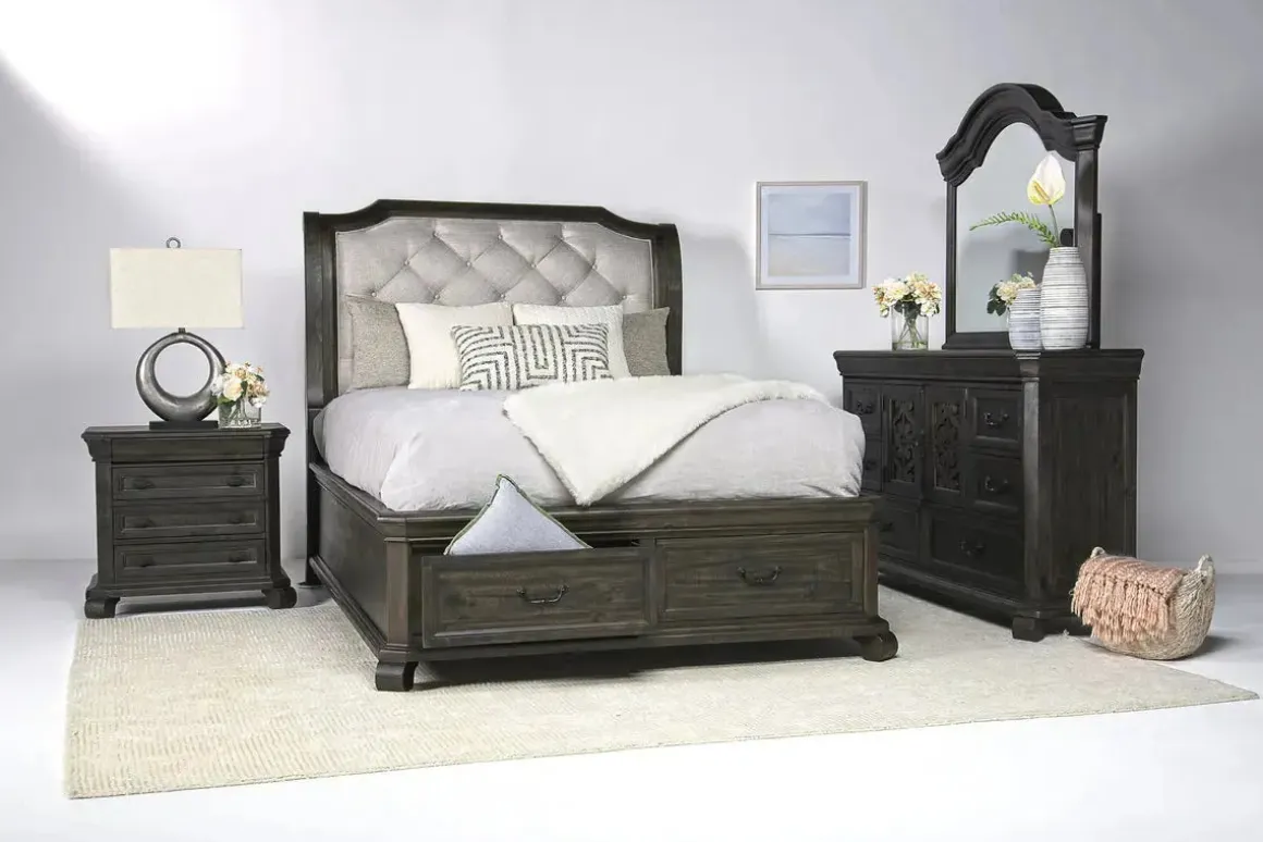 Bellamy Sleigh Bed W/ Storage In White, Queen