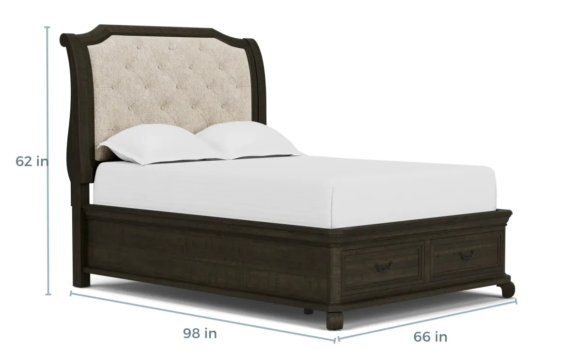 Bellamy Sleigh Bed W/ Storage In White, Queen