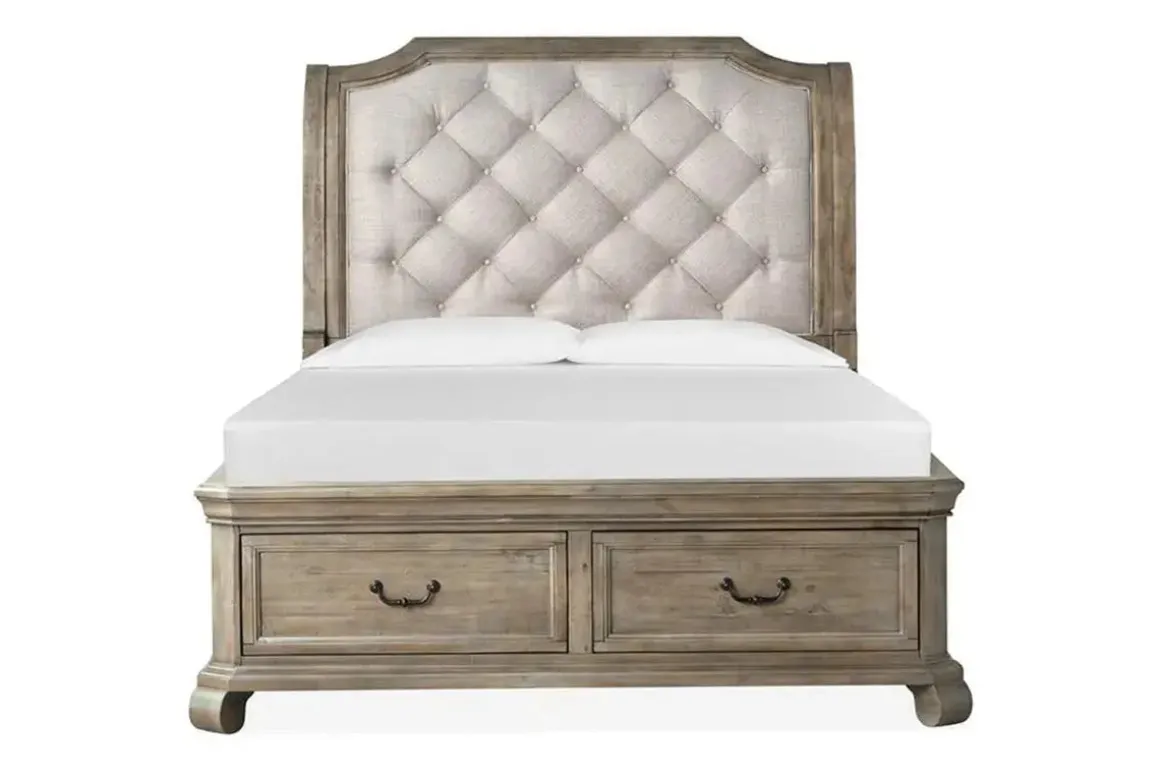 Bellamy Sleigh Bed W/ Storage In White, Queen