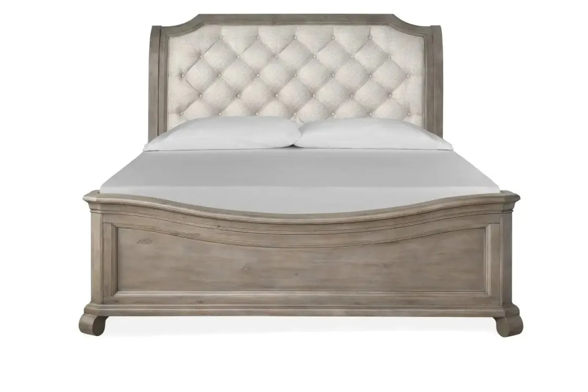 Bellamy Sleigh Bed W/ Storage In White, Queen