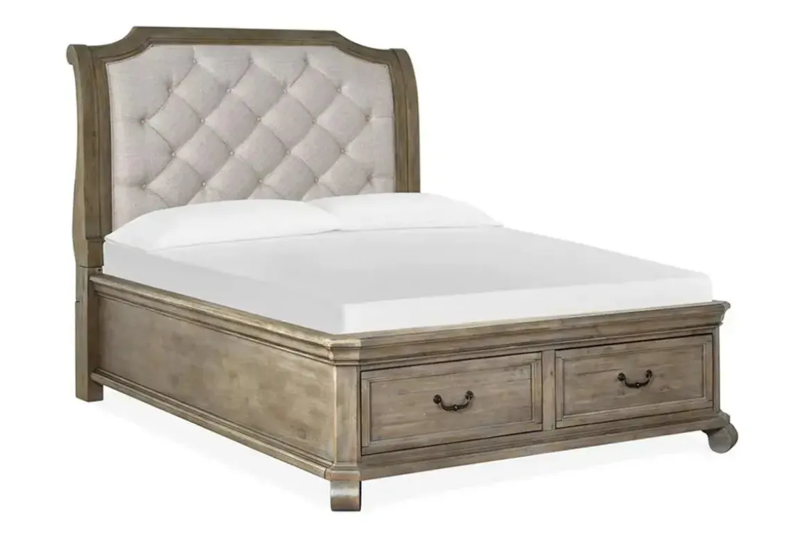 Bellamy Sleigh Bed W/ Storage In White, Queen
