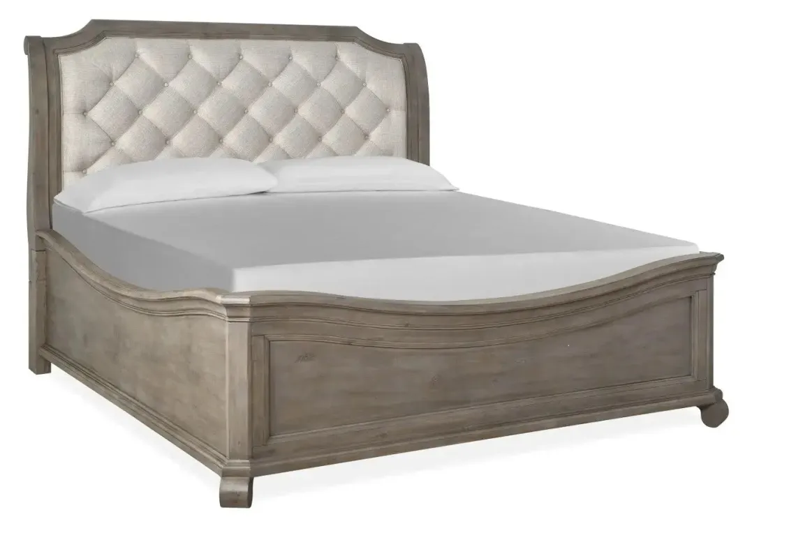 Bellamy Sleigh Bed W/ Storage In White, Queen