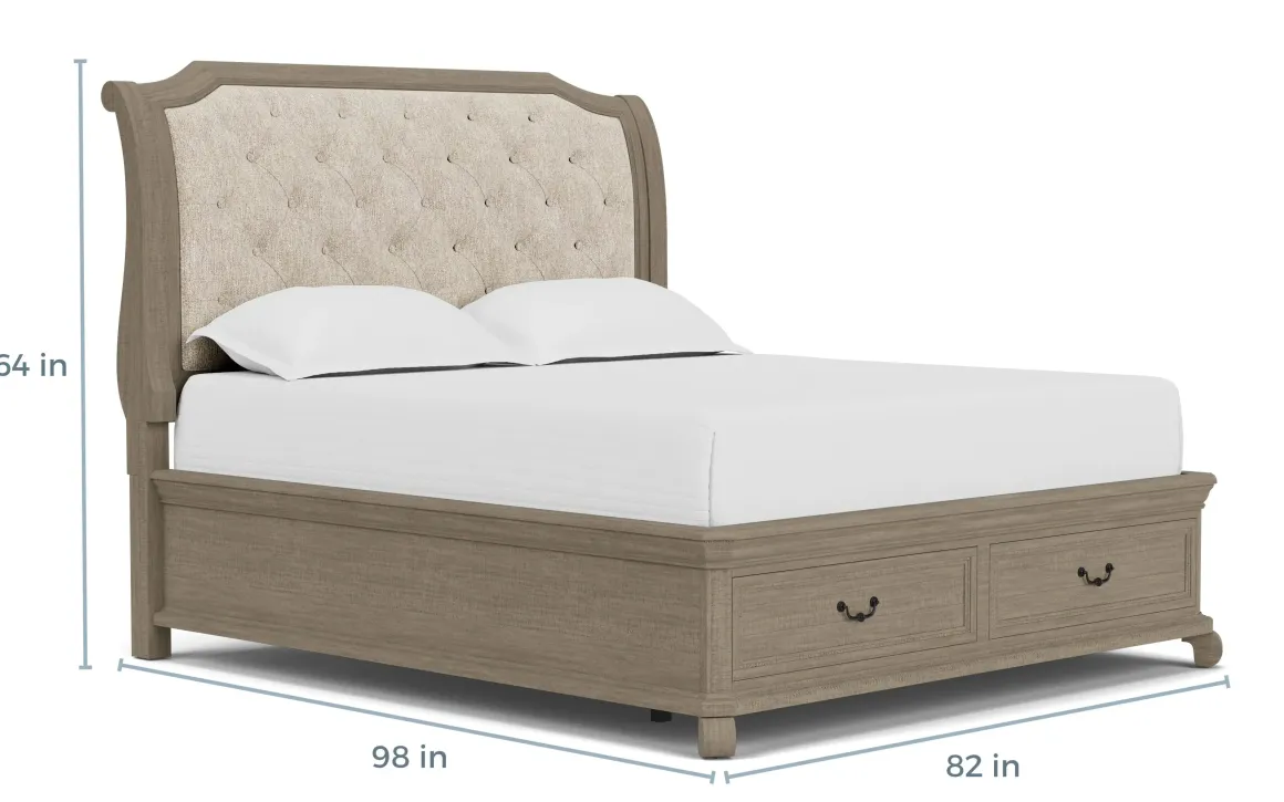 Bellamy Sleigh Bed W/ Storage In White, Queen