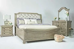 Bellamy Sleigh Bed W/ Storage In White, Queen