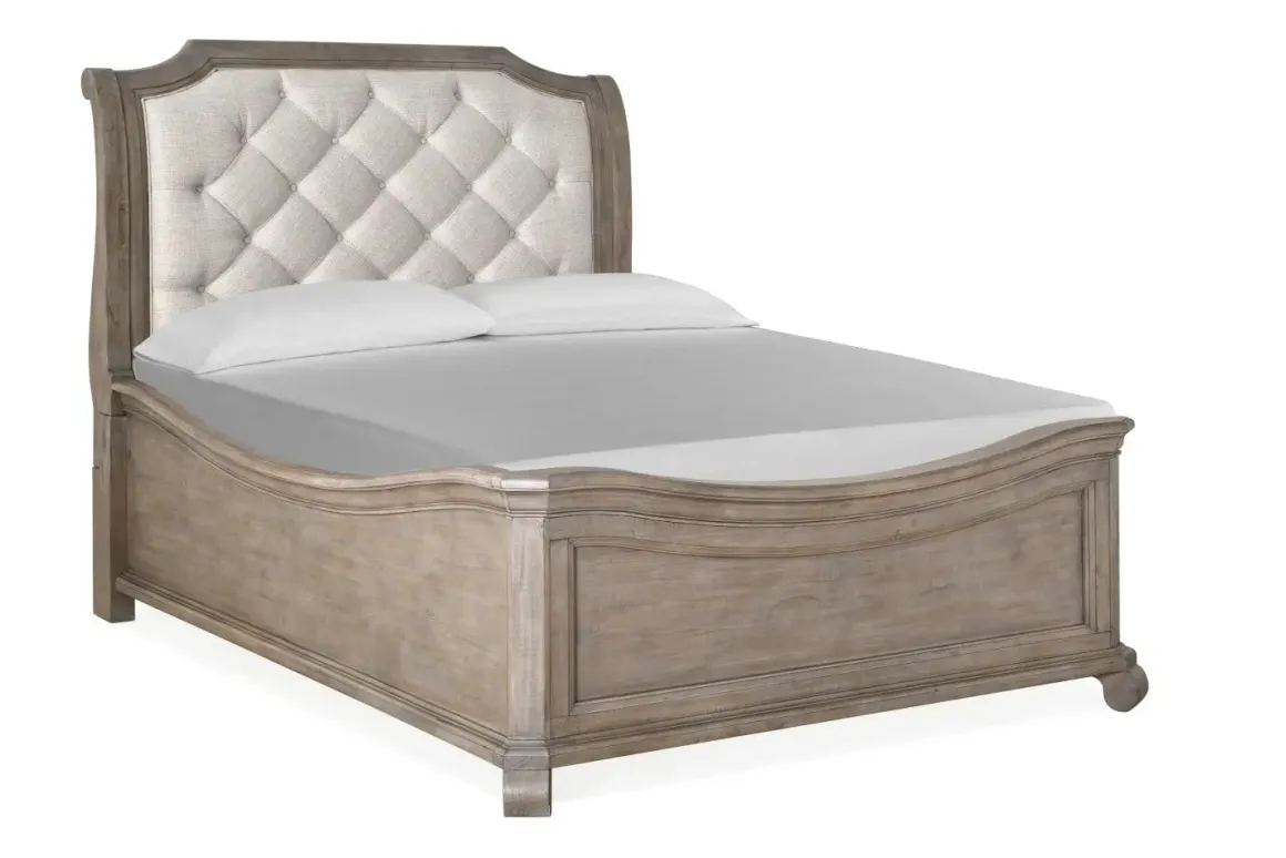 Bellamy Sleigh Bed W/ Storage In White, Queen