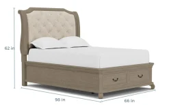 Bellamy Sleigh Bed W/ Storage In White, Queen