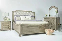 Bellamy Sleigh Bed W/ Storage In White, Queen