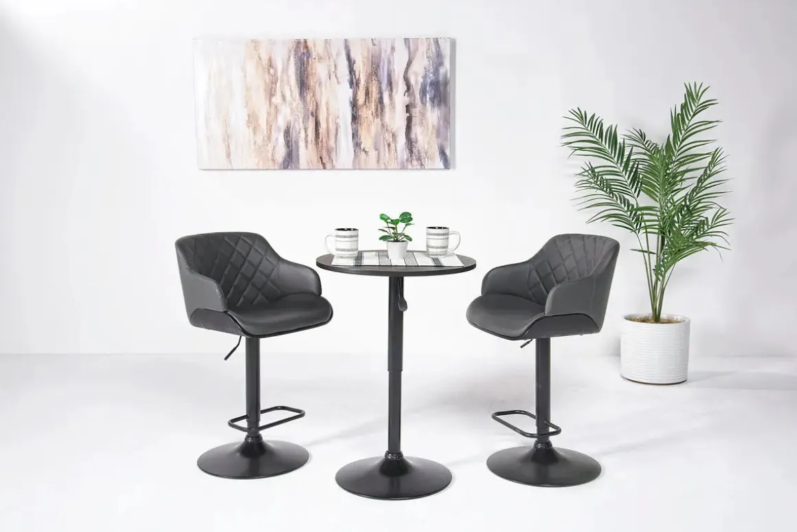 Bentley Adjustable Height Round Pub Table In Black & 2 Eagle Barstools, Swivel