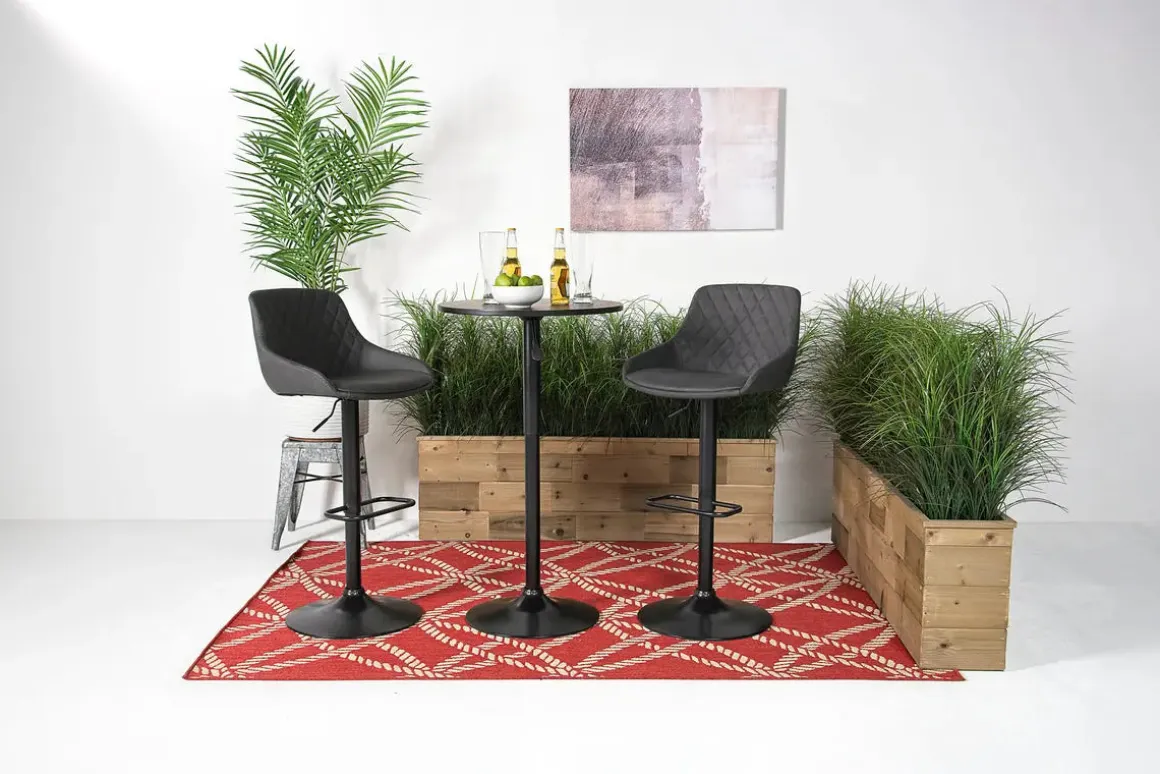 Bentley Adjustable Height Round Pub Table In Black & 2 Eagle Barstools, Swivel