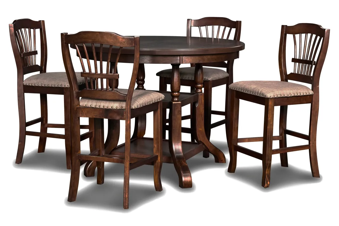 Bixby Round Counter Height Dining Table & 4 Stools In Espresso