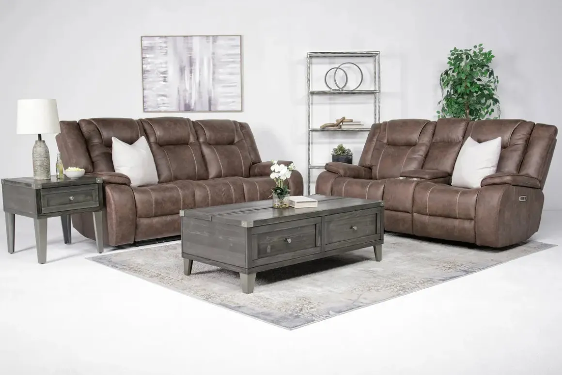 Blake 2 Power Console Loveseat In Reina Bark
