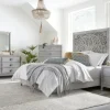 Boho Chic Platform Bed, Dresser, Mirror & Nightstand In Washed White, Full