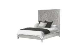 Boho Chic Platform Bed, Dresser, Mirror & Nightstand In Washed White, Full