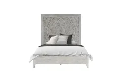 Boho Chic Platform Bed In Washed White, Full