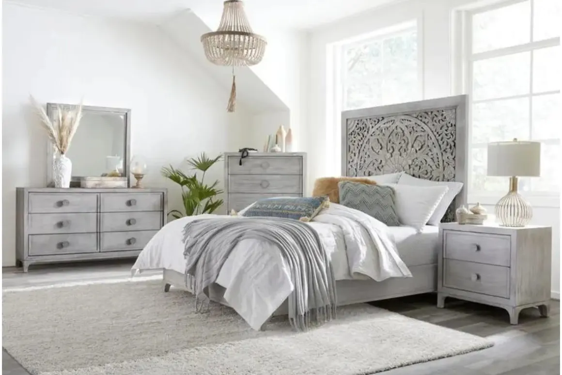 Boho Chic Platform Bed In Washed White, Full