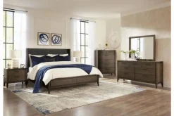 Boracay Panel Bed W/ Storage, Dresser, Mirror & Nightstand In Wild Oats Brown, Queen