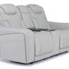 Bowden 2 Power Console Loveseat W/ Cooler In Blanca Light Gray Leather