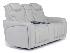 Bowden 2 Power Console Loveseat W/ Cooler In Blanca Light Gray Leather