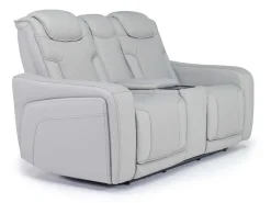 Bowden 2 Power Console Loveseat W/ Cooler In Blanca Light Gray Leather
