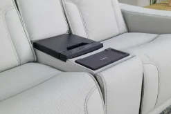 Bowden 2 Power Console Loveseat W/ Cooler In Blanca Light Gray Leather